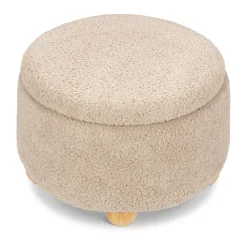 Tuffet Storage Ottoman in Chai Shearling with Honey Ball Feet