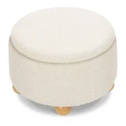 Tuffet Storage Ottoman in Performance Ivory Boucle with Honey Ball Feet