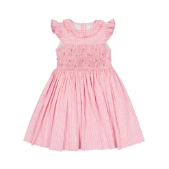 Tulip Pink Gingham Frilled Cap Sleeve Smocked Dress