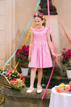 Tulip Pink Gingham Frilled Cap Sleeve Smocked Dress