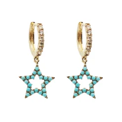 Turquoise And Diamond Star Charm Earrings