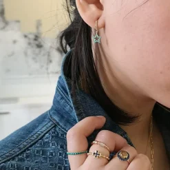 Turquoise And Diamond Star Charm Earrings