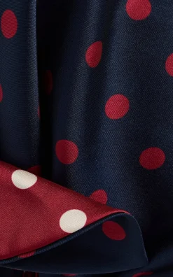 Twill Polka Dot Tabard Tie Dress in Navy & Maroon