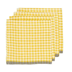 Two-Tone Gingham Napkins in Natural & Aqua, Set of 4