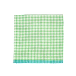 Two-Tone Gingham Napkins in Natural & Aqua, Set of 4