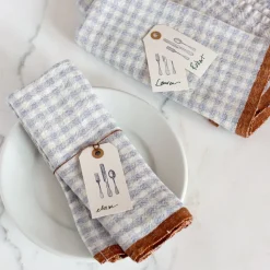 Two-Tone Gingham Napkins in Natural & Aqua, Set of 4