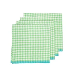 Two-Tone Gingham Napkins in Natural & Aqua, Set of 4