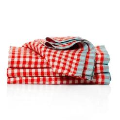 Two-Tone Gingham Napkins in Orange & Aqua, Set of 4