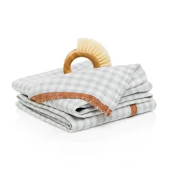 Two-Tone Gingham Towels in Blue & Cognac, Set of 2