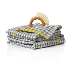 Two-Tone Gingham Towels in Grey & Dijon, Set of 2