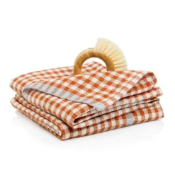 Two-Tone Gingham Towels in Cognac & Blue, Set of 2