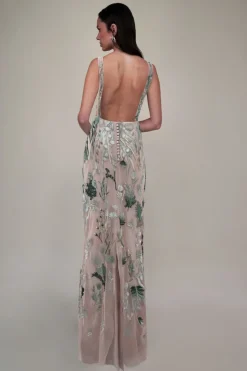 Underwater Wildflower Column Dress in Seaglass