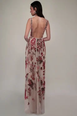 Underwater Wildflower Column Dress in Cranberry