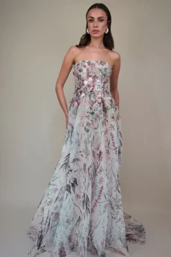 Underwater Wildflower Print & Embroidered Gown