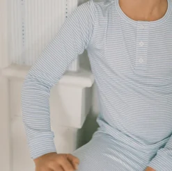 Unisex Powder Blue Stripe Pima Pajamas Set