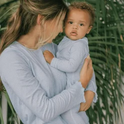 Unisex Powder Blue Stripe Pima Footie