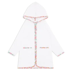 Unisex White French Terry Hooded Zipper Coverup With Island Blossom Trim