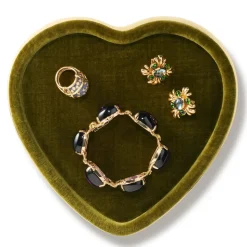 Valentina Velvet Heart Tray, Moss