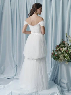 Valeria Off-The-Shoulder Ruched Tulle Gown