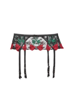 Vampire Rose Embroidery Garter Belt