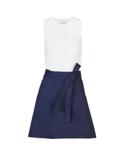 Vanessa Dress in White & Maritime Blue