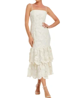 Vanessa Lace Convertible Bow Midi Dress in Ivory