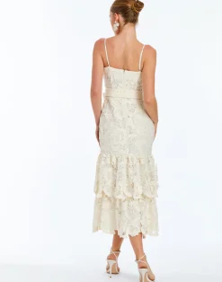 Vanessa Lace Convertible Bow Midi Dress in Ivory