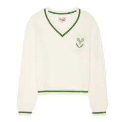 Varsity Tennis Club V-Neck Sweater in Ivory