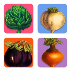 Veggies Birchwood Coasters, Set of 4