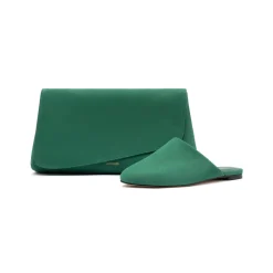 Venice Flat Mule and Pouch Kit In Emerald Suede