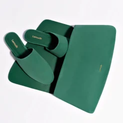 Venice Flat Mule and Pouch Kit In Emerald Suede