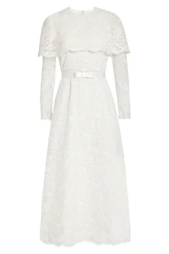 Vera White Lace Capelet Dress with Scalloped Hem