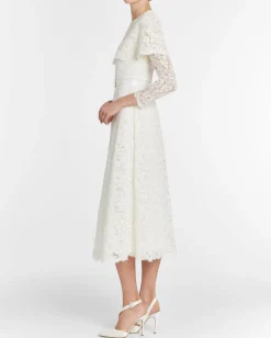 Vera White Lace Capelet Dress with Scalloped Hem