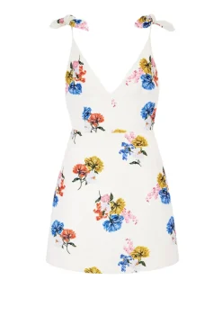 Vero Dress In Retro Bouquet On White Taffeta Faille