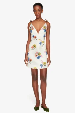 Vero Dress In Retro Bouquet On White Taffeta Faille