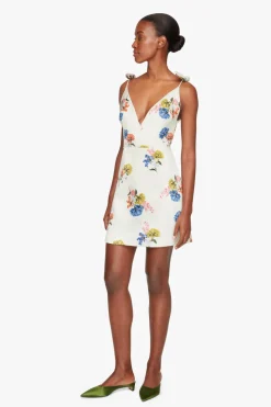 Vero Dress In Retro Bouquet On White Taffeta Faille