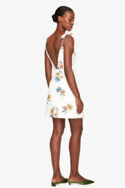 Vero Dress In Retro Bouquet On White Taffeta Faille