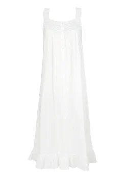 Vicki White Cotton Nightgown with Blue Smocking