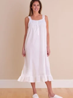 Vicki White Cotton Nightgown with Blue Smocking
