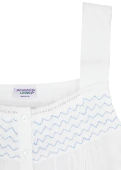 Vicki White Cotton Nightgown with Blue Smocking