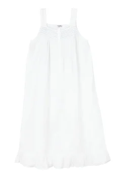 Vicki White Cotton Nightgown with Blue Smocking