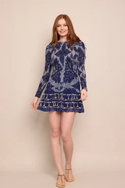 Viola Dress in Scrollwork Ink