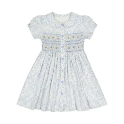 Violette Floral Blue Short Puff Smocked Dress