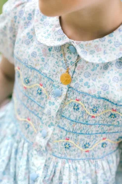 Violette Floral Blue Short Puff Smocked Dress