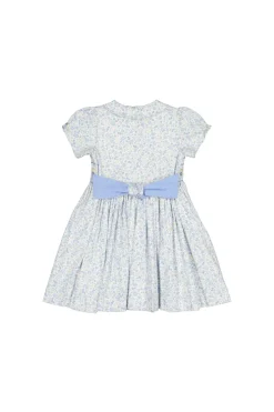 Violette Floral Blue Short Puff Smocked Dress