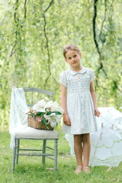 Violette Floral Blue Short Puff Smocked Dress