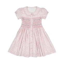 Violette Pink Floral Short Puff Smocked Dress