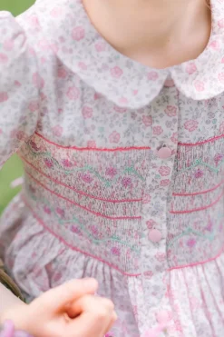 Violette Pink Floral Short Puff Smocked Dress