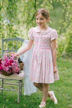 Violette Pink Floral Short Puff Smocked Dress