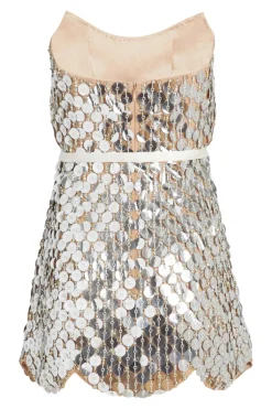 Vivienne Silver Paillette Mini Dress with Scalloped Hem and Detachable Bow Belt